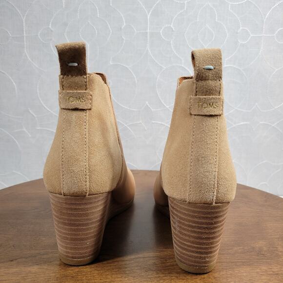 Toms Womens Kelsey Booties 6 Beige Leather Suede Round Toe Slip On Ankle Wedge - Picture 6 of 13
